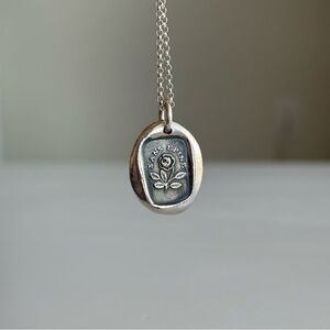 Silver Wax Seal Pendant Necklace, “Without Thorns” (Sans Epine) Rose